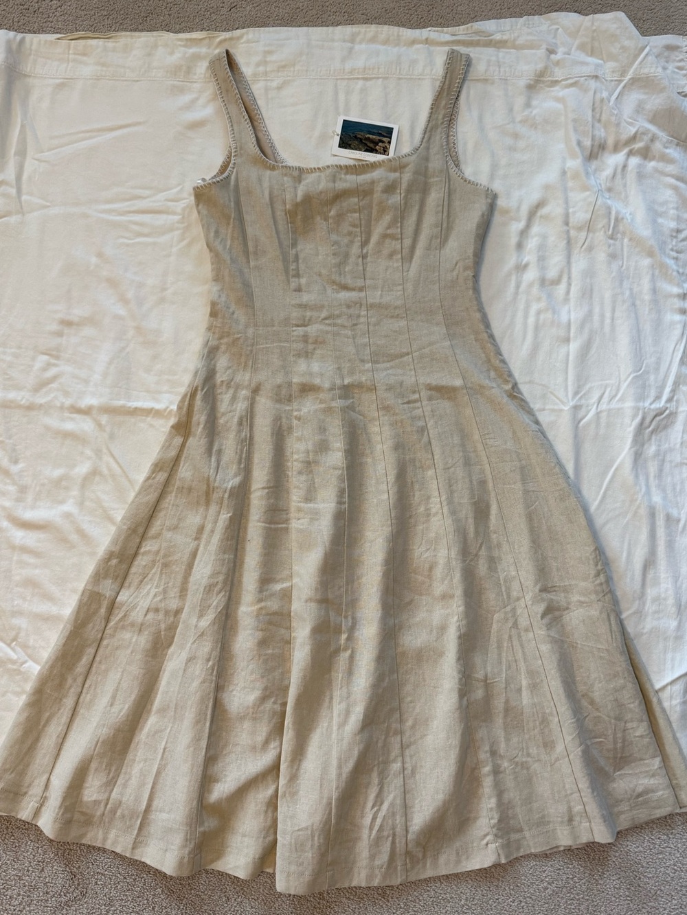NWT Caroline Constas Linen Blend Fit & Flare Dress Size 8 Neutral Beige